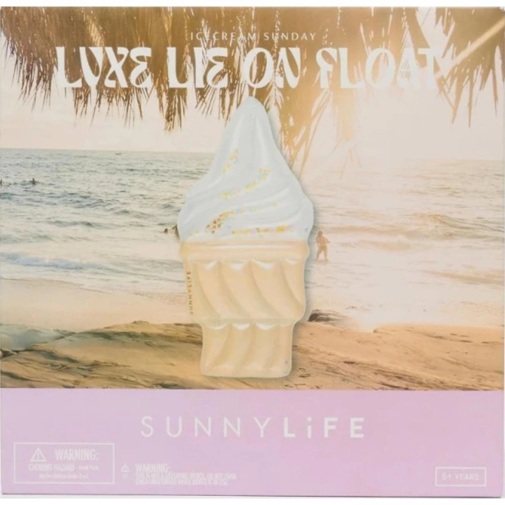 SunnyLife Ice Cream Sunday Luxe Lie On Float Inflatable Pool Lake Glitter Raft - Picture 4 of 9